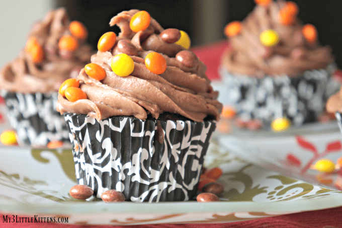 Chocolate Cupcakes with Reese Spread Frosting