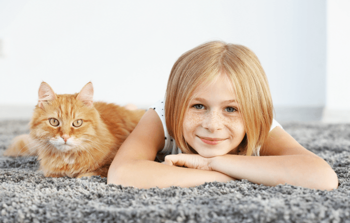 There are many reasons why children with cats have less stress. Your kitty is helping your child daily!